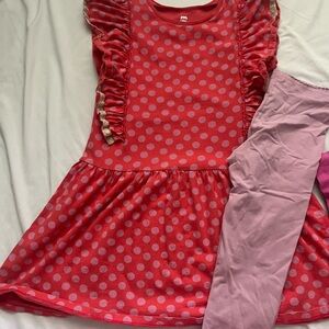 Teal Collective Polka Dot Dress and 2 pairs of leggings
